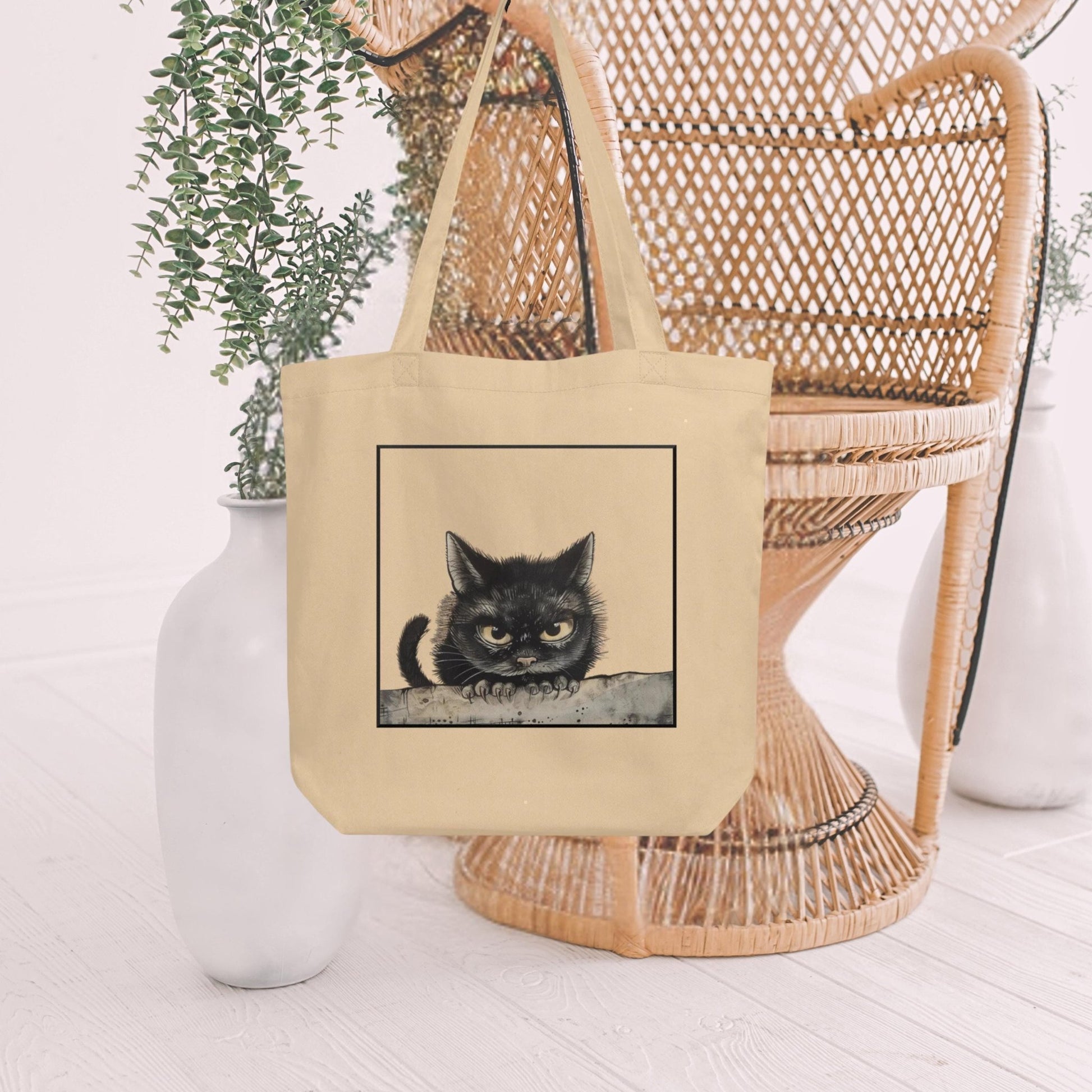 Black Cat Organic Cotton Tote Bag - Aphantastic Designs