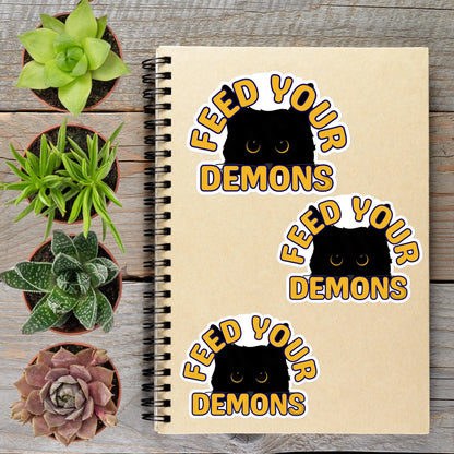 2-6 Inch Feed Your Demons Black Cat Vinyl Sticker Aphantastic Designs