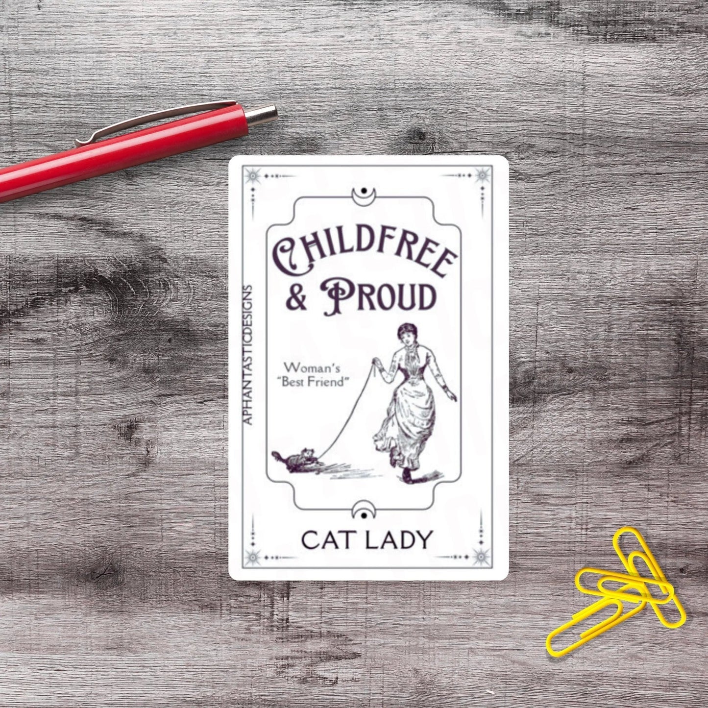 Childfree Cat Lady Tarot Style Vinyl Sticker - Aphantastic Designs
