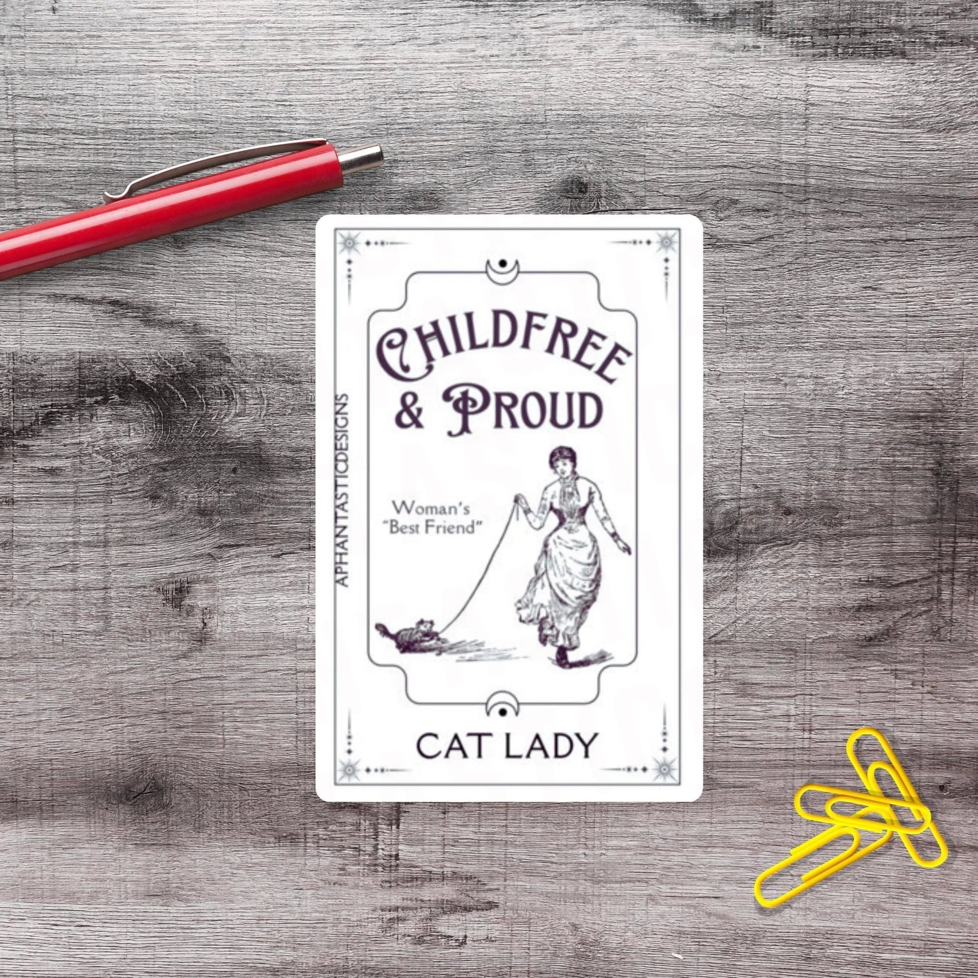 Childfree Cat Lady Tarot Style Vinyl Sticker - Aphantastic Designs