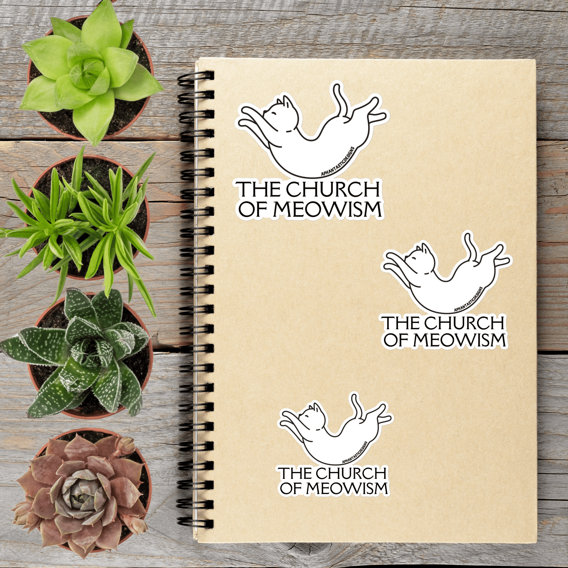 Church Of Meowism White Cat Vinyl Sticker - Aphantastic Designs