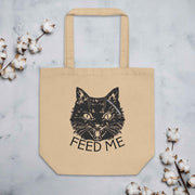 Cute Feed Me Black Cat Organic Cotton Tote Bag | Medium or Large