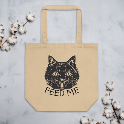 Cute Feed Me Black Cat Organic Cotton Tote Bag - Aphantastic Designs
