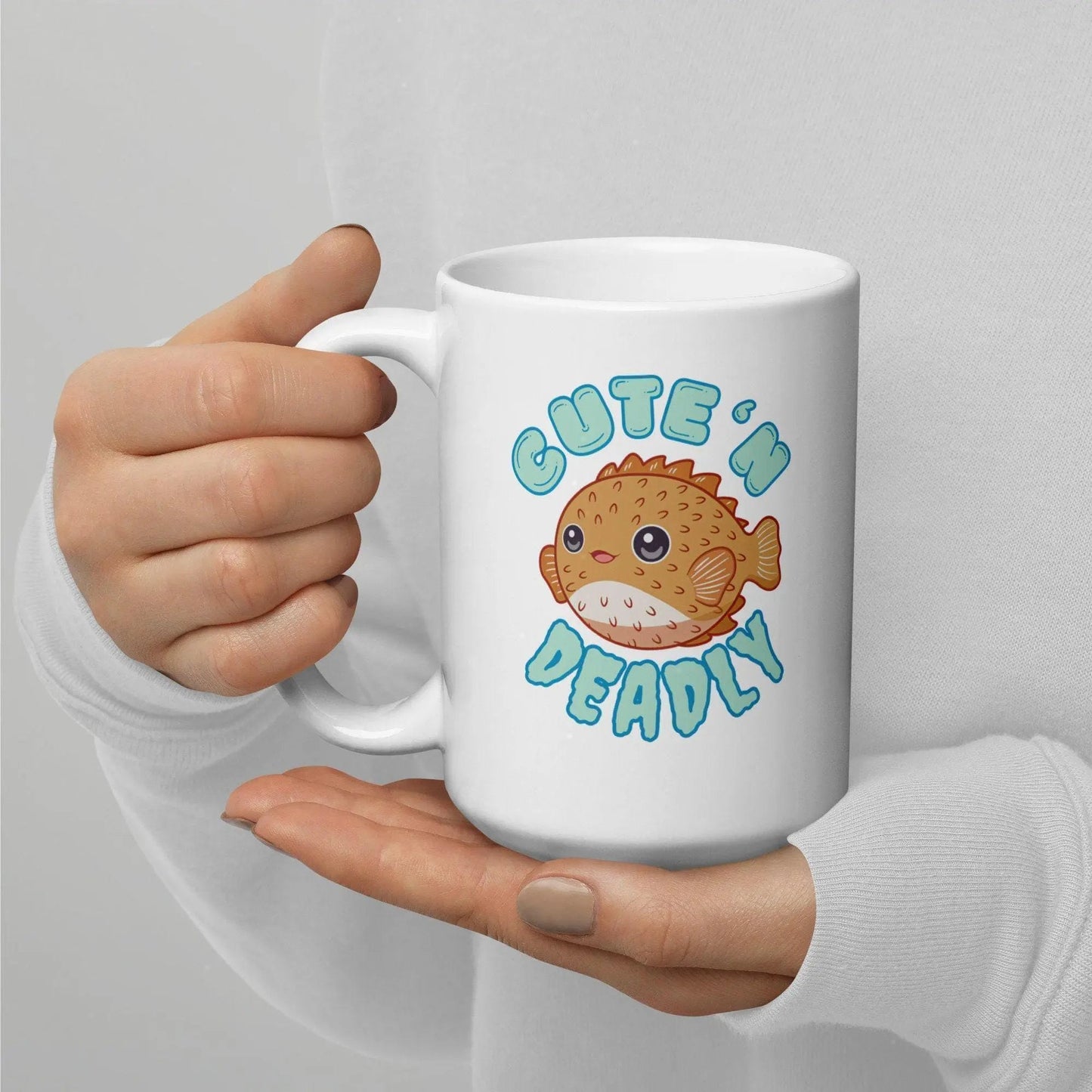 Cute N Deadly Puffer Fish Mug | Ceramic, Left Hand Friendly, & Dishwasher Safe - Aphantastic Designs
