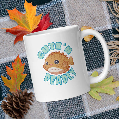 Cute N Deadly Puffer Fish Mug | Ceramic, Left Hand Friendly, & Dishwasher Safe - Aphantastic Designs