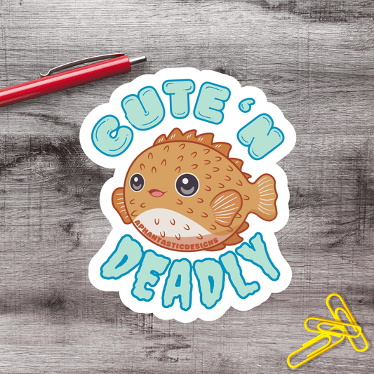 Cute N Deadly Puffer Fish Vinyl Sticker - Aphantastic Designs