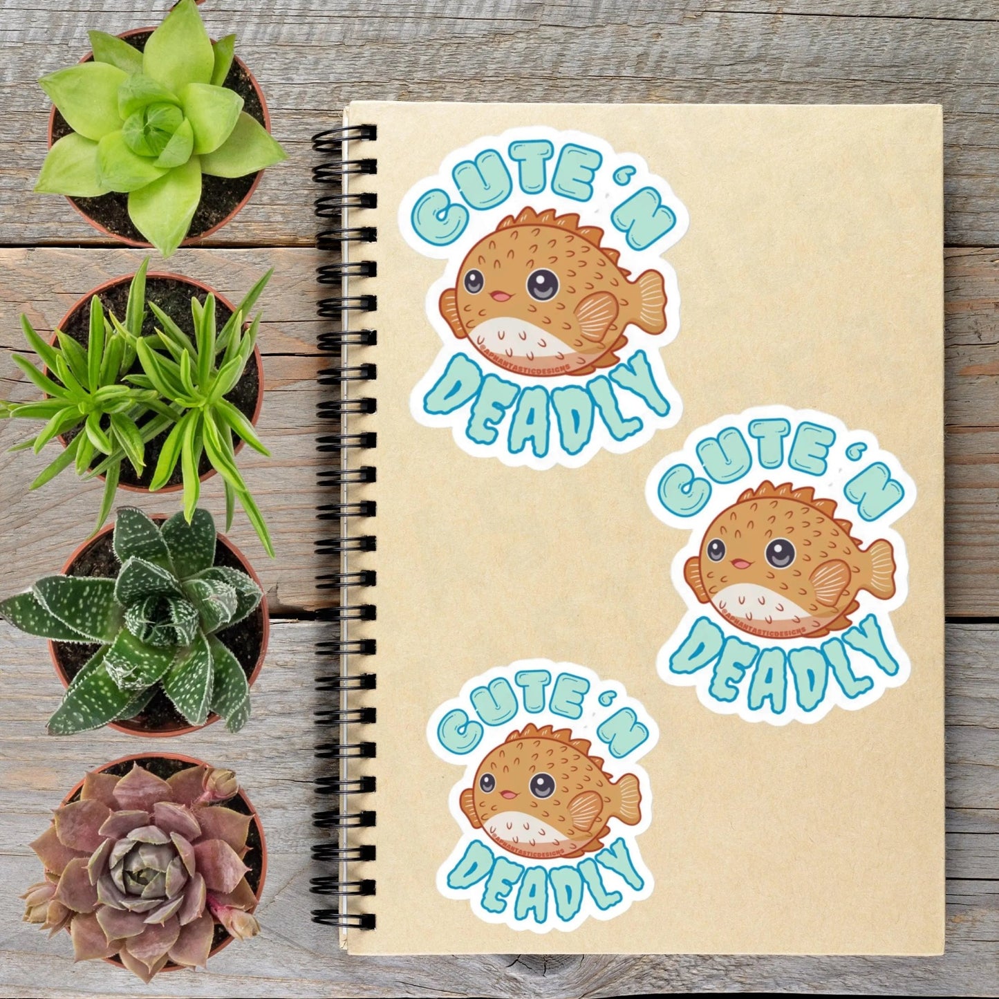 2-6 Inch Cute N Deadly Puffer Fish Vinyl Sticker Aphantastic Designs