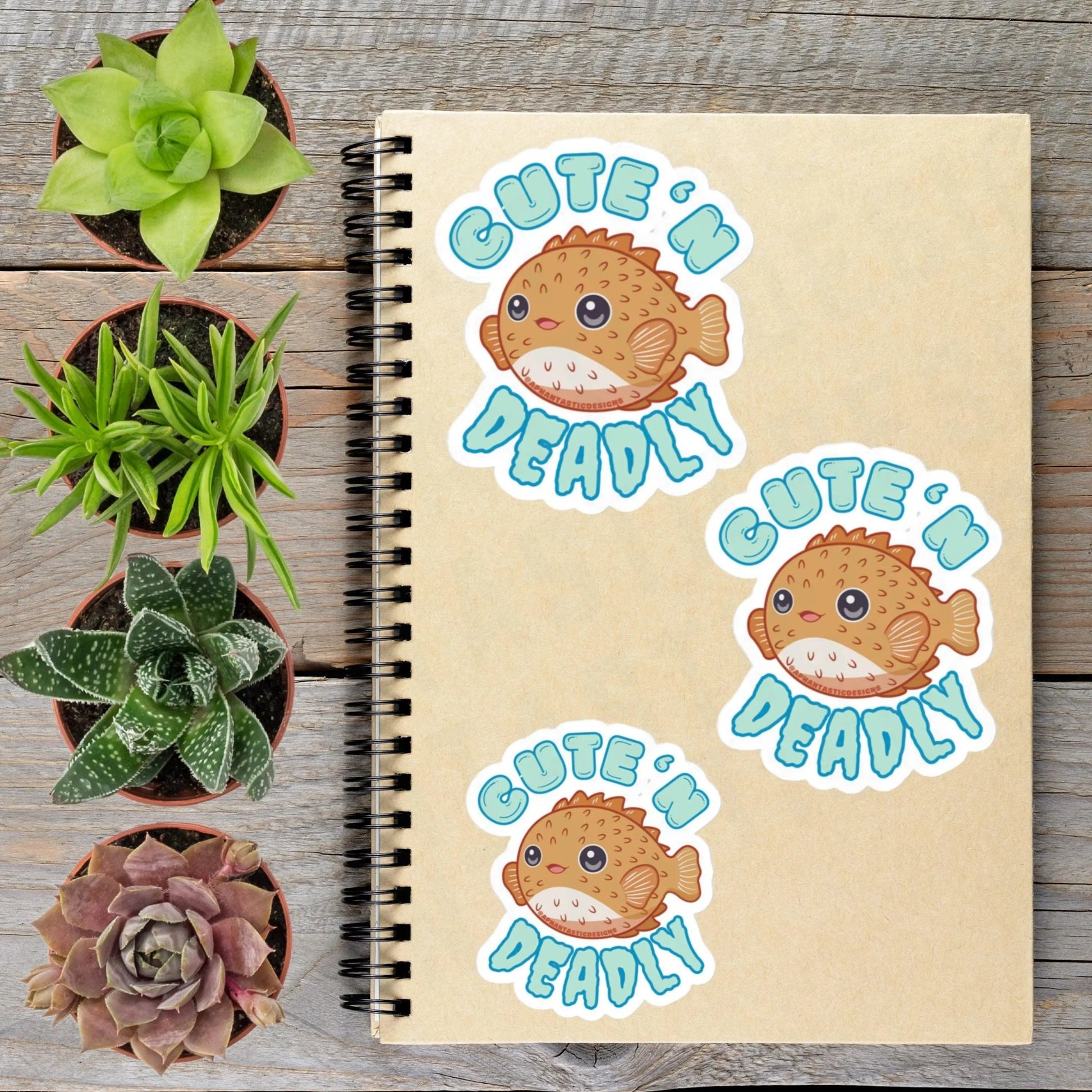 2-6 Inch Cute N Deadly Puffer Fish Vinyl Sticker Aphantastic Designs