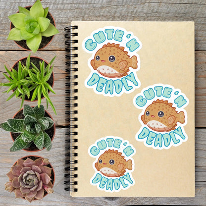 2-6 Inch Cute N Deadly Puffer Fish Vinyl Sticker Aphantastic Designs