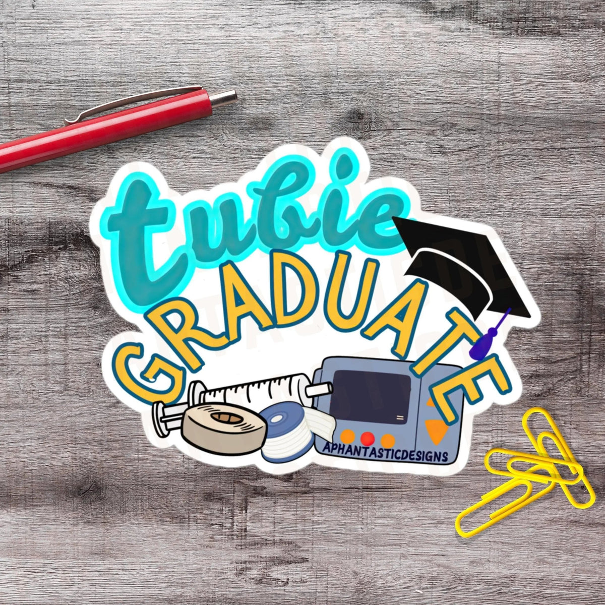 Cute Tubie Graduate Feeding Tube Awareness Vinyl Sticker - Aphantastic Designs