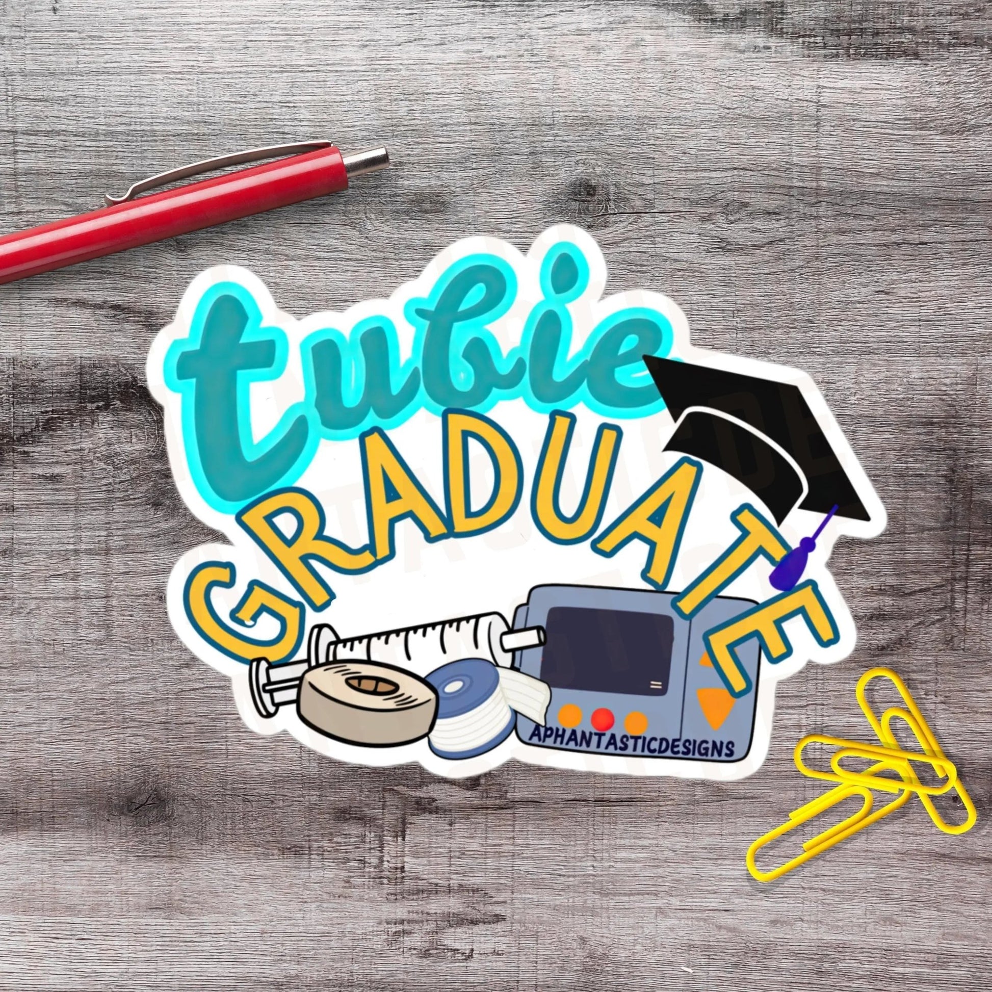 Cute Tubie Graduate Feeding Tube Awareness Vinyl Sticker - Aphantastic Designs