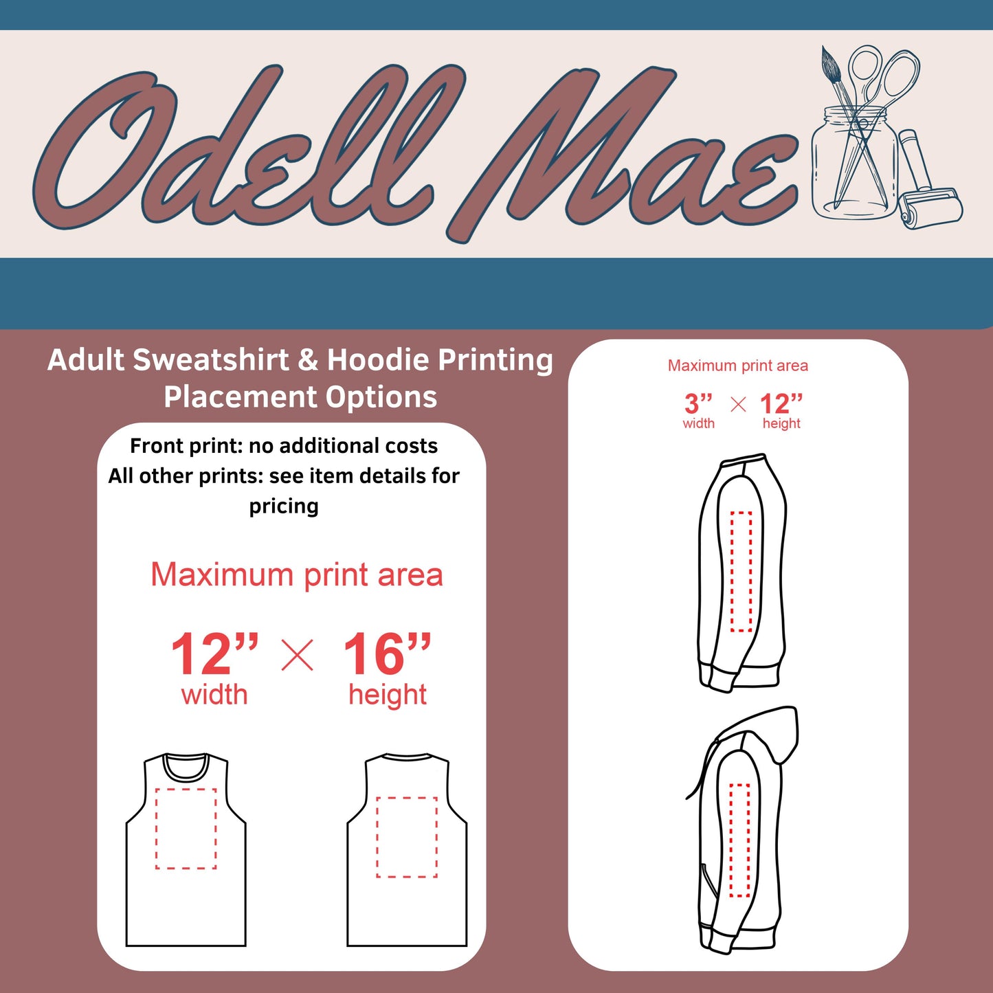 Custom Back/Sleeve Print Add-On for Adult Sweatshirt/Hoodie