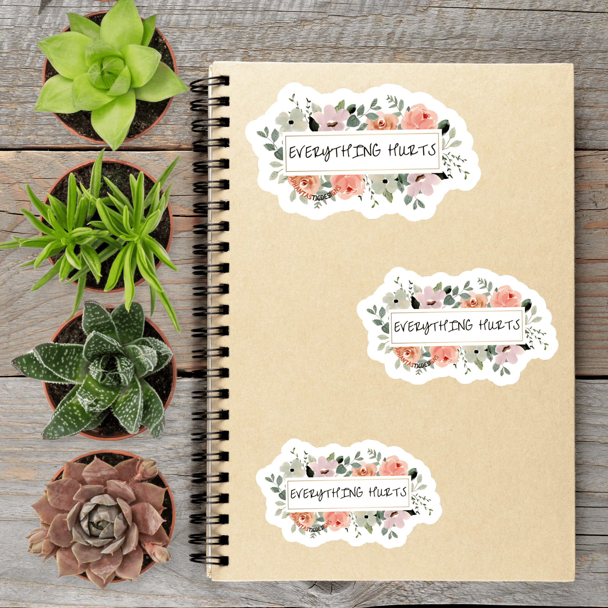 Dainty Floral Everything Hurts Vinyl Sticker - Aphantastic Designs