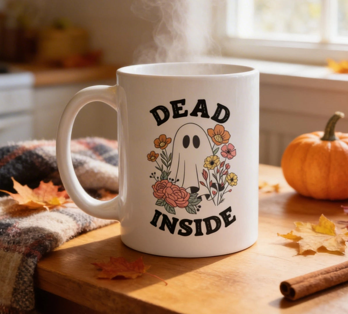Dead Inside Ghost Mug | Ceramic, Left Hand Friendly, & Dishwasher Safe - Aphantastic Designs