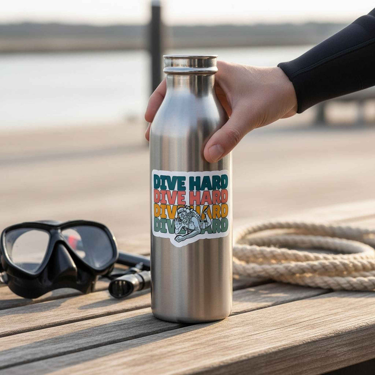 Dive Hard Retro Style Scuba Diver Vinyl Sticker
