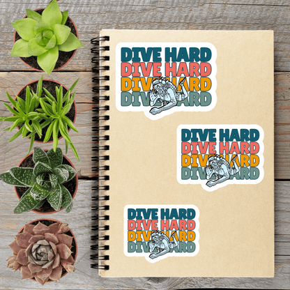Dive Hard Retro Style Scuba Diver Vinyl Sticker - Aphantastic Designs
