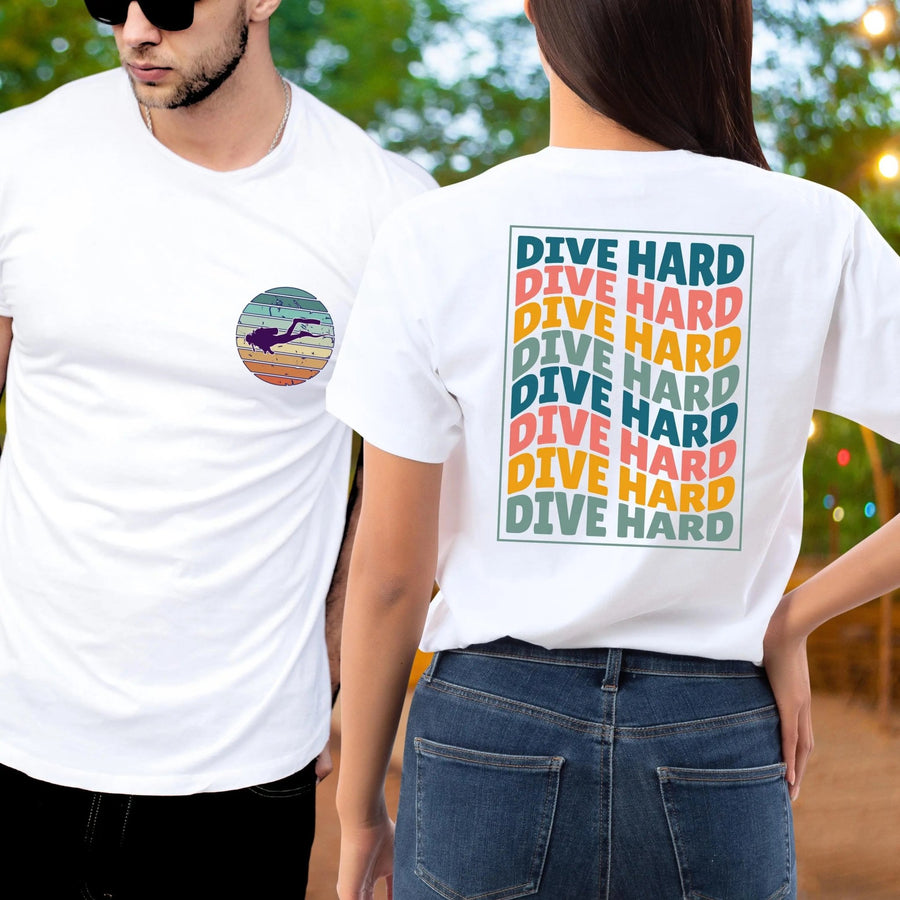 Dive Hard Scuba Chest Print T-Shirt - Aphantastic Designs