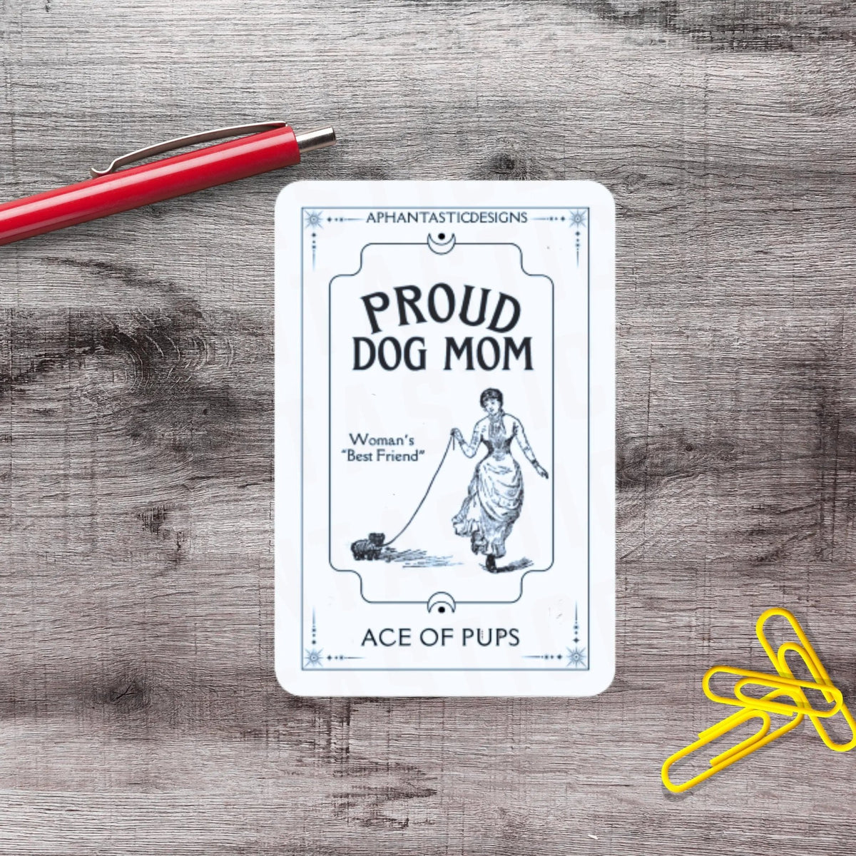 Dog Mom Ace Of Pups Tarot Style Vinyl Sticker - Aphantastic Designs