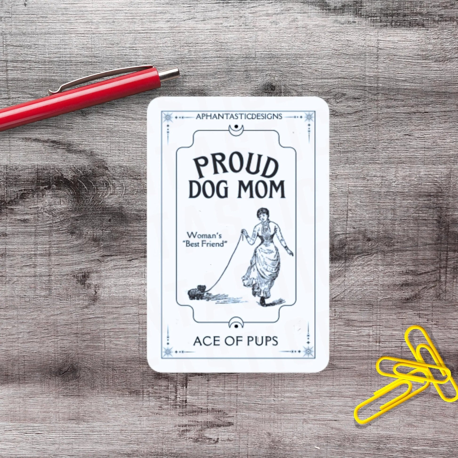 Dog Mom Ace Of Pups Tarot Style Vinyl Sticker - Aphantastic Designs