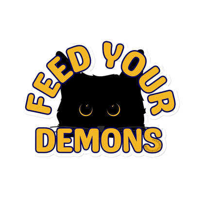 Funny Feed Your Demons Black Cat Magnet Gift available in 3" | 4" | 6" Aphantastic Designs