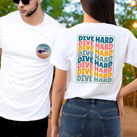 Rad Retro Scuba Diver Chest Print T-Shirt: Funny Dive Tee Adult XS–5X Plus Sizes Aphantastic Designs