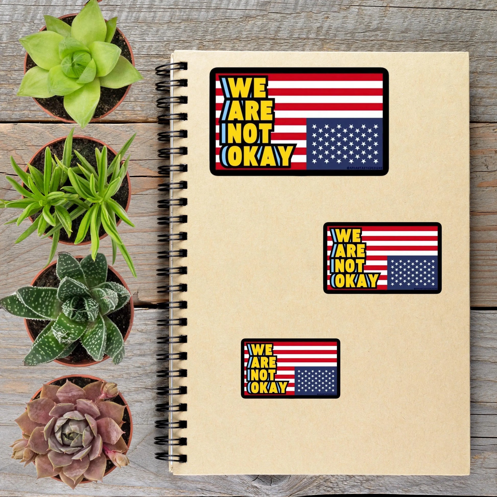 2-6 Inch We Are Not Ok US Flag Anti Trump Political Protest Vinyl Sticker Aphantastic Designs