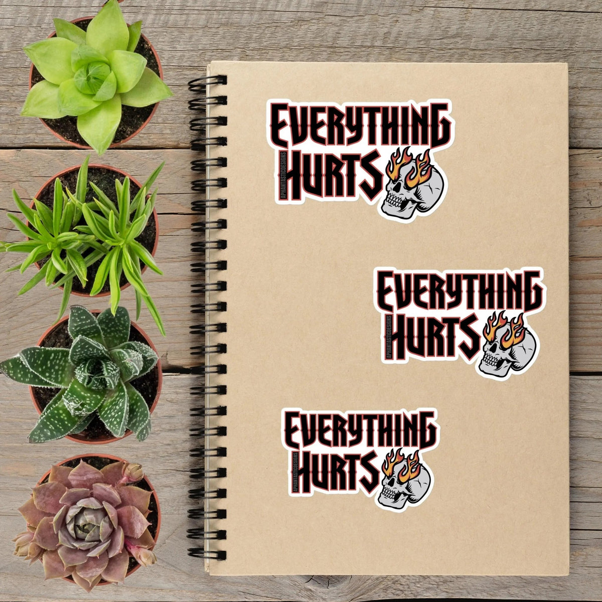 Everything Hurts Flaming Skull Vinyl Sticker - Aphantastic Designs