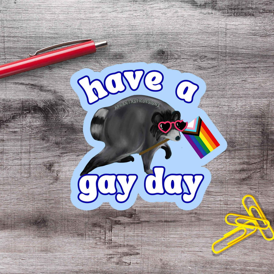 Jimothy Raccoon Have A Gay Day Pride Vinyl Sticker