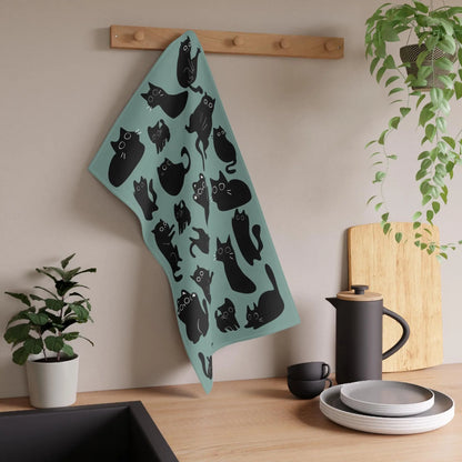 Cute Black Cat Print Cotton Tea Towel Paw Wipe Host Hostess Housewarming Birthday Gift Aphantastic Designs