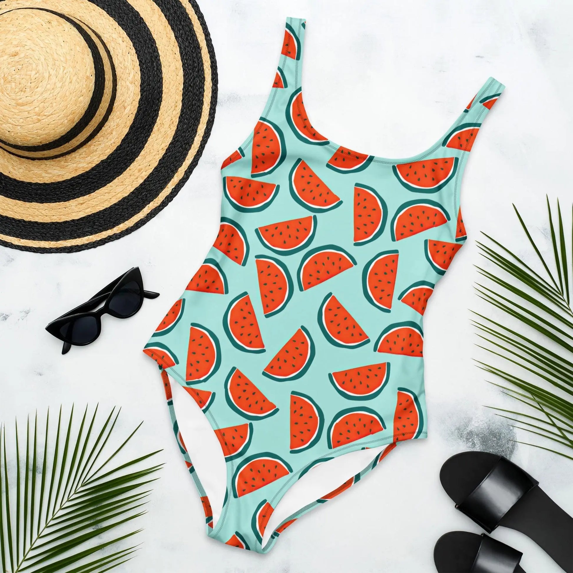 Watermelon One Piece Modest Swimsuit Teen Preteen Swimming Suit Ladies Bathing Suit Festival Rave UPF 50+ Sun Protection 4WayStretch XS–3XL Aphantastic Designs