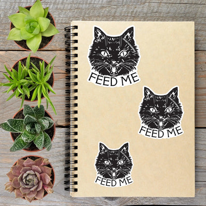 Feed Me Black Cat Vinyl Sticker - Aphantastic Designs