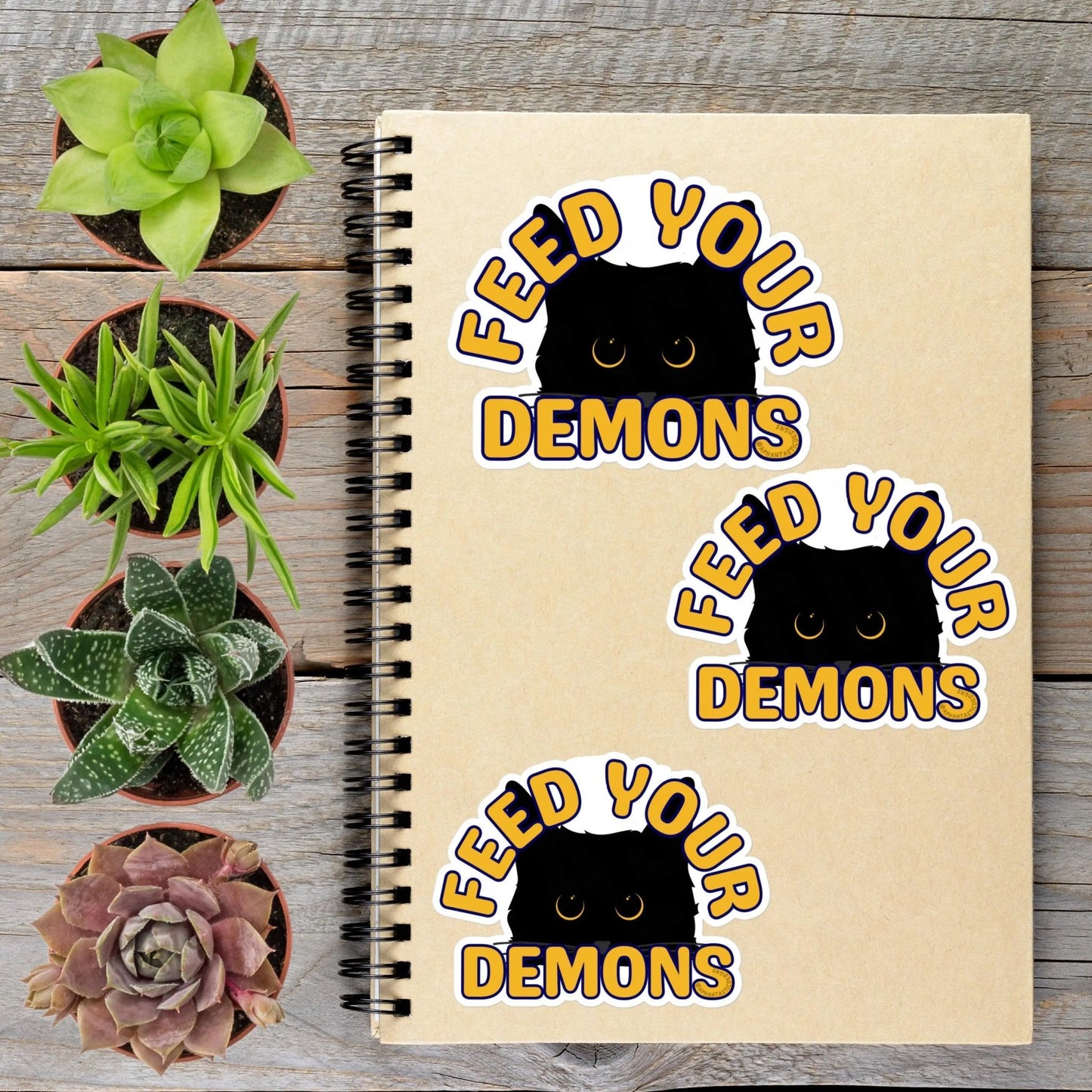 Feed Your Demons Black Cat Vinyl Sticker - Aphantastic Designs