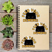 Feed Your Demons Black Cat Vinyl Sticker - Aphantastic Designs