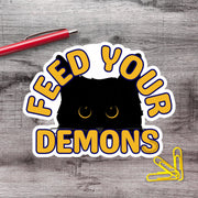 Feed Your Demons Black Cat Vinyl Sticker - Aphantastic Designs