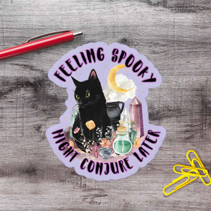 Feeling Spooky Black Cat Witchy Halloween Vinyl Sticker
