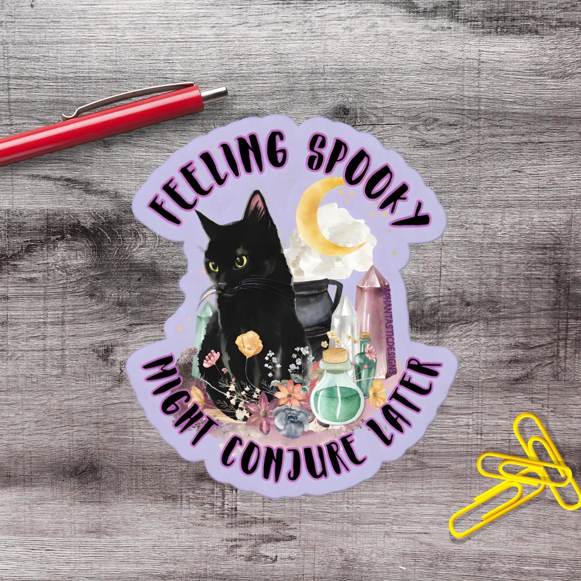 Feeling Spooky Black Cat Witchy Halloween Vinyl Sticker - Aphantastic Designs