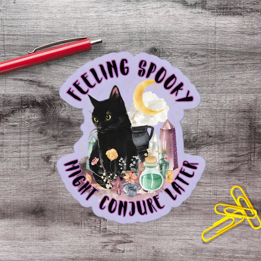 Feeling Spooky Black Cat Witchy Halloween Vinyl Sticker - Aphantastic Designs