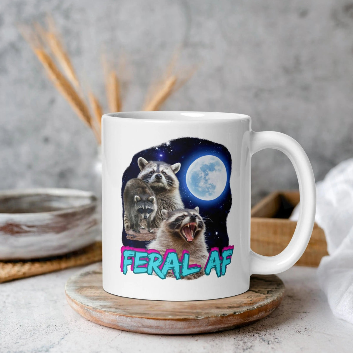 Feral AF Raccoon Mug | Ceramic, Left Handed & Dishwasher Safe - Aphantastic Designs