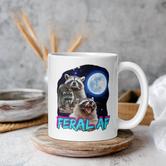 Feral AF Raccoon Mug | Ceramic, Left Handed & Dishwasher Safe - Aphantastic Designs