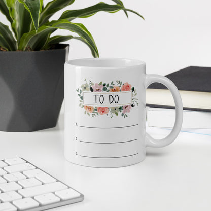 Floral Write In To Do List Dry Erase Marker Mug - Aphantastic Designs
