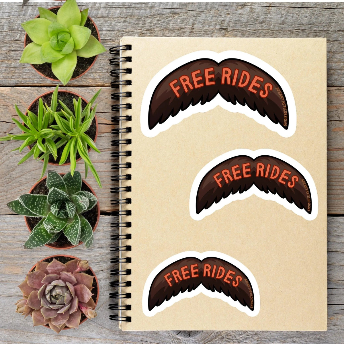 Free Rides Mustache Vinyl Sticker - Aphantastic Designs