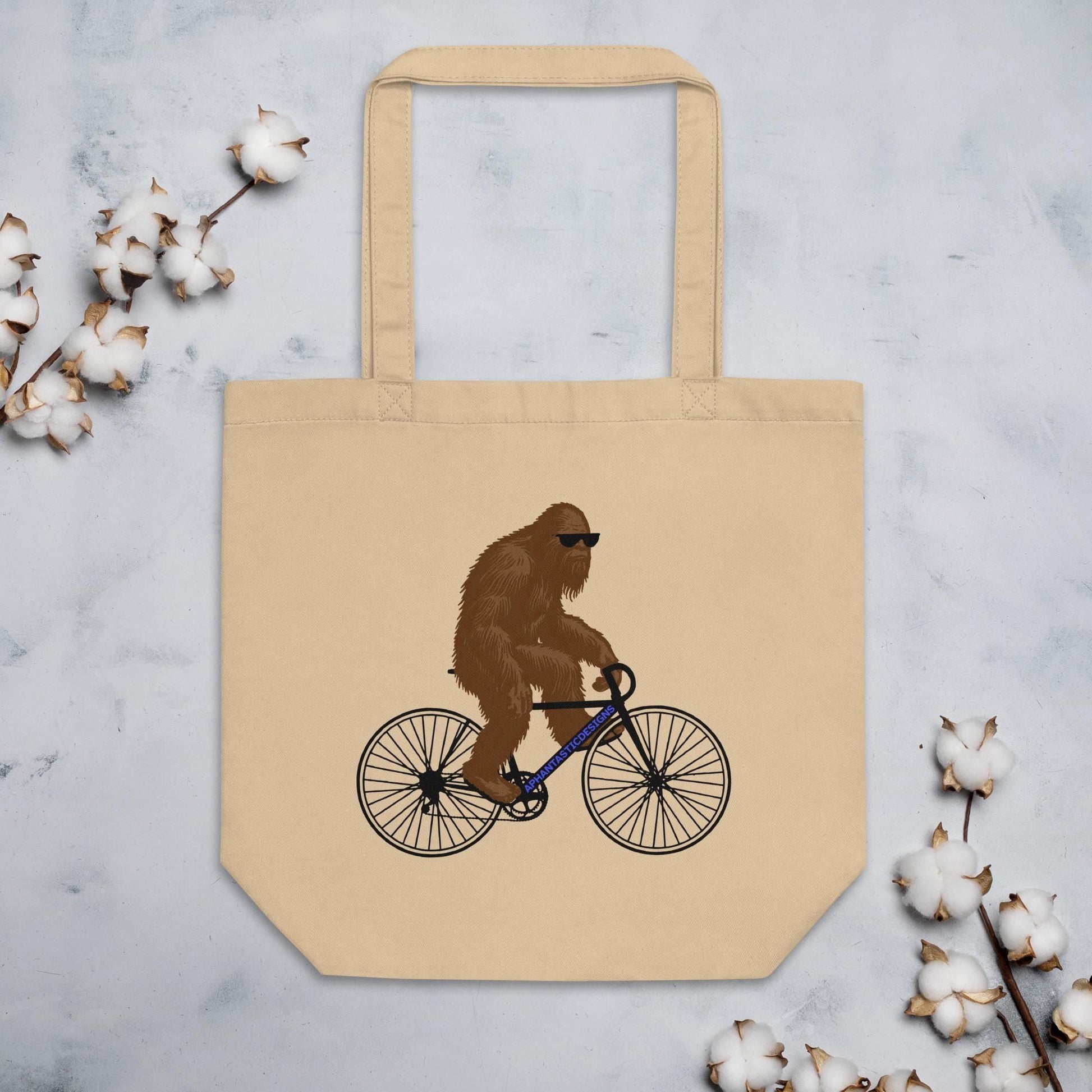 Funny Bigfoot Bike PNW Organic Cotton Reusable Tote Bag - Aphantastic Designs