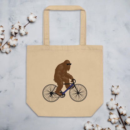 Funny Bigfoot Bike PNW Organic Cotton Reusable Tote Bag - Aphantastic Designs