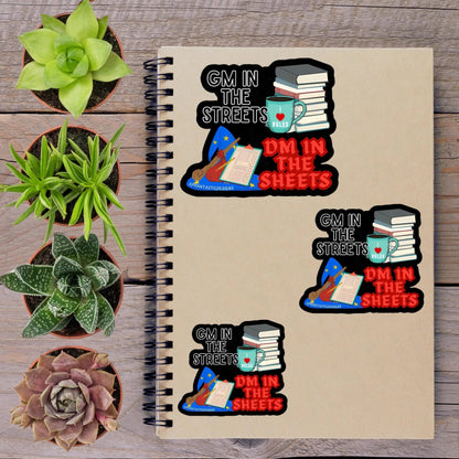 GM In the Streets DM In The Sheets RPG Nerdy Vinyl Stickers - Aphantastic Designs