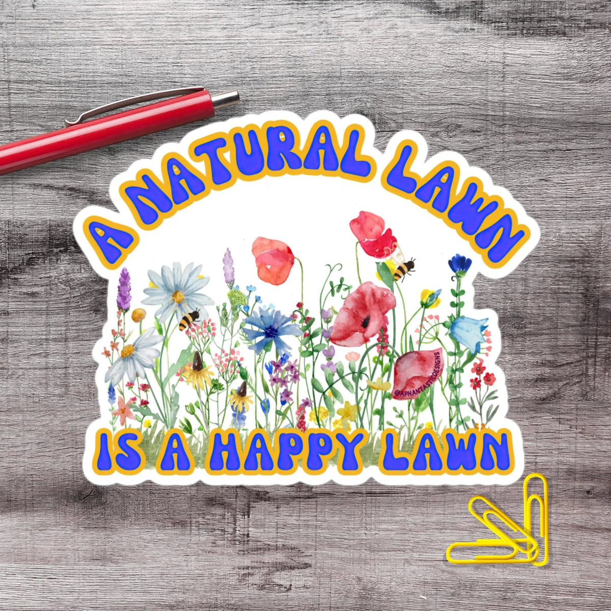 Happy Natural Lawn Feed The Bees Wildflower Biodiversity Vinyl Sticker - Aphantastic Designs