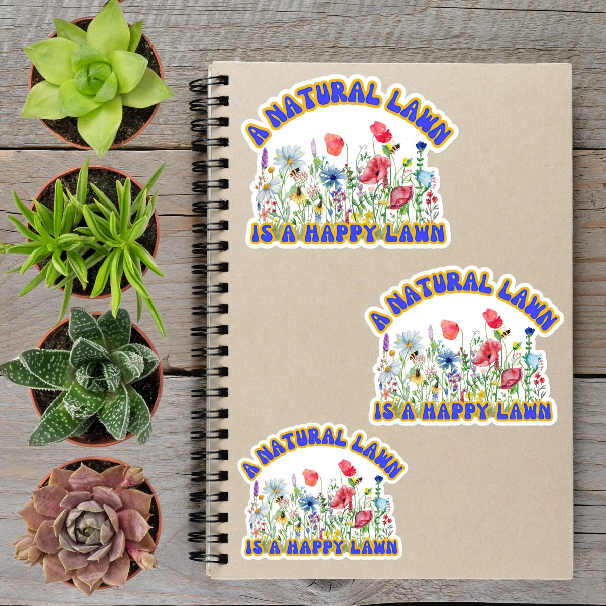 Happy Natural Lawn Feed The Bees Wildflower Biodiversity Vinyl Sticker - Aphantastic Designs