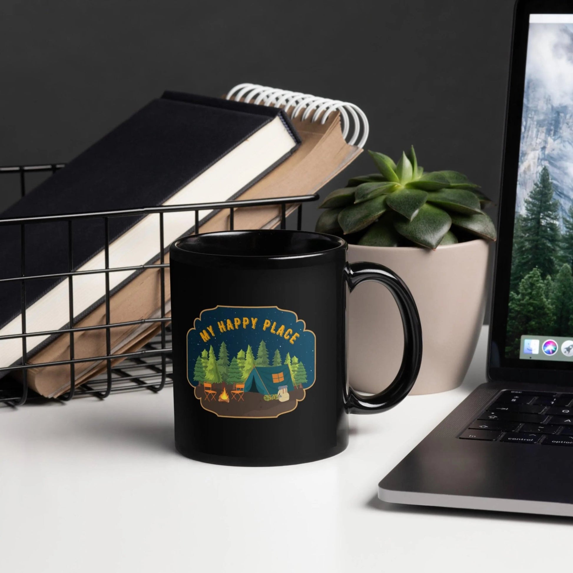 Happy Place Camping Mug Gift | Ceramic, Left Hand Friendly, & Dishwasher Safe - Aphantastic Designs