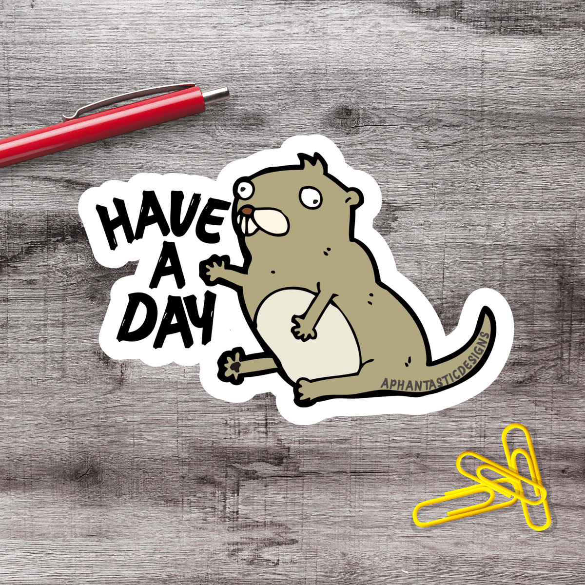 Have a Day Wonky Otter Vinyl Sticker - Aphantastic Designs