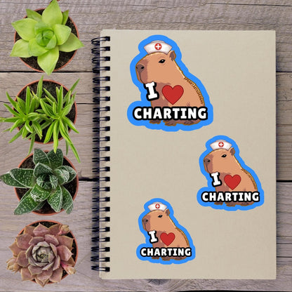 a notebook with stickers on it, surrounded by potted plants.