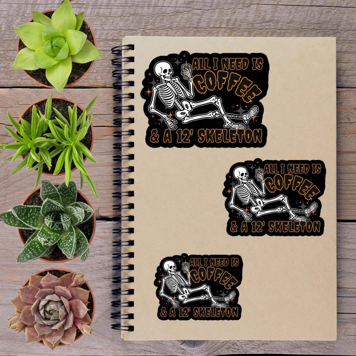 Iced Coffee And 12 Foot Skeleton Halloween Vinyl Sticker